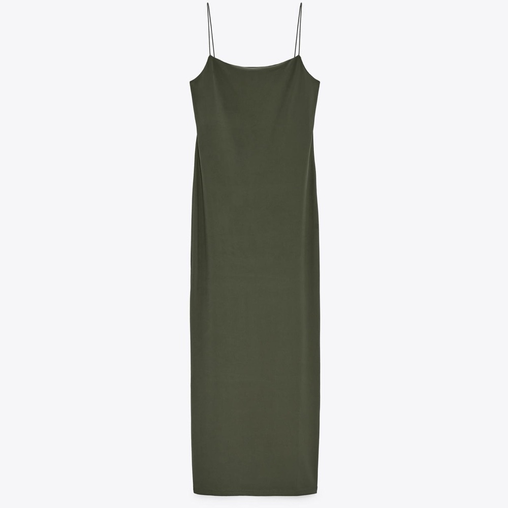 Khaki Green Fitted Slip Dress